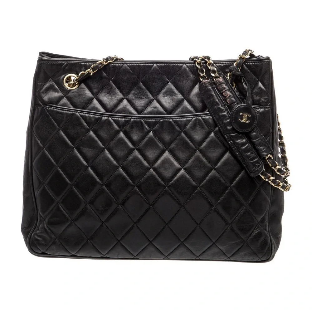 RARE Vintage 1980's Black Lamb Leather Chanel Shoulder Bag With Chain Handle